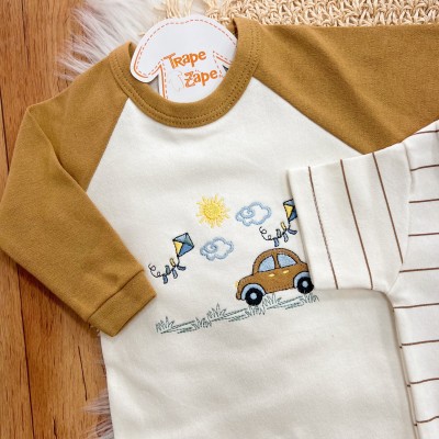 Conj. de Malha 3 peças - Carrinho e Pipas - Caramelo e Off White